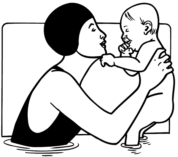Mother and baby in swimming pool vinyl sticker. Customize on line.     Children 020-0181  